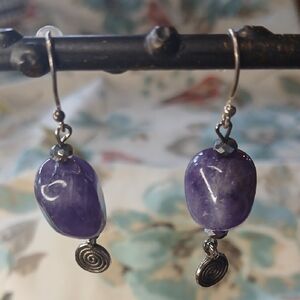 Amethyst Drop Earrings with Spiral Charm